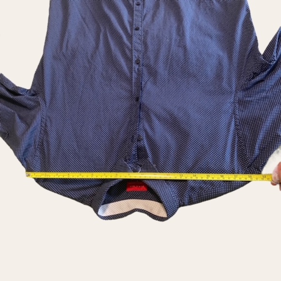 ZARA Man Swiss Dot with Collar shirt in Navy Blue Size L Slim Fit - Picture 5 of 10